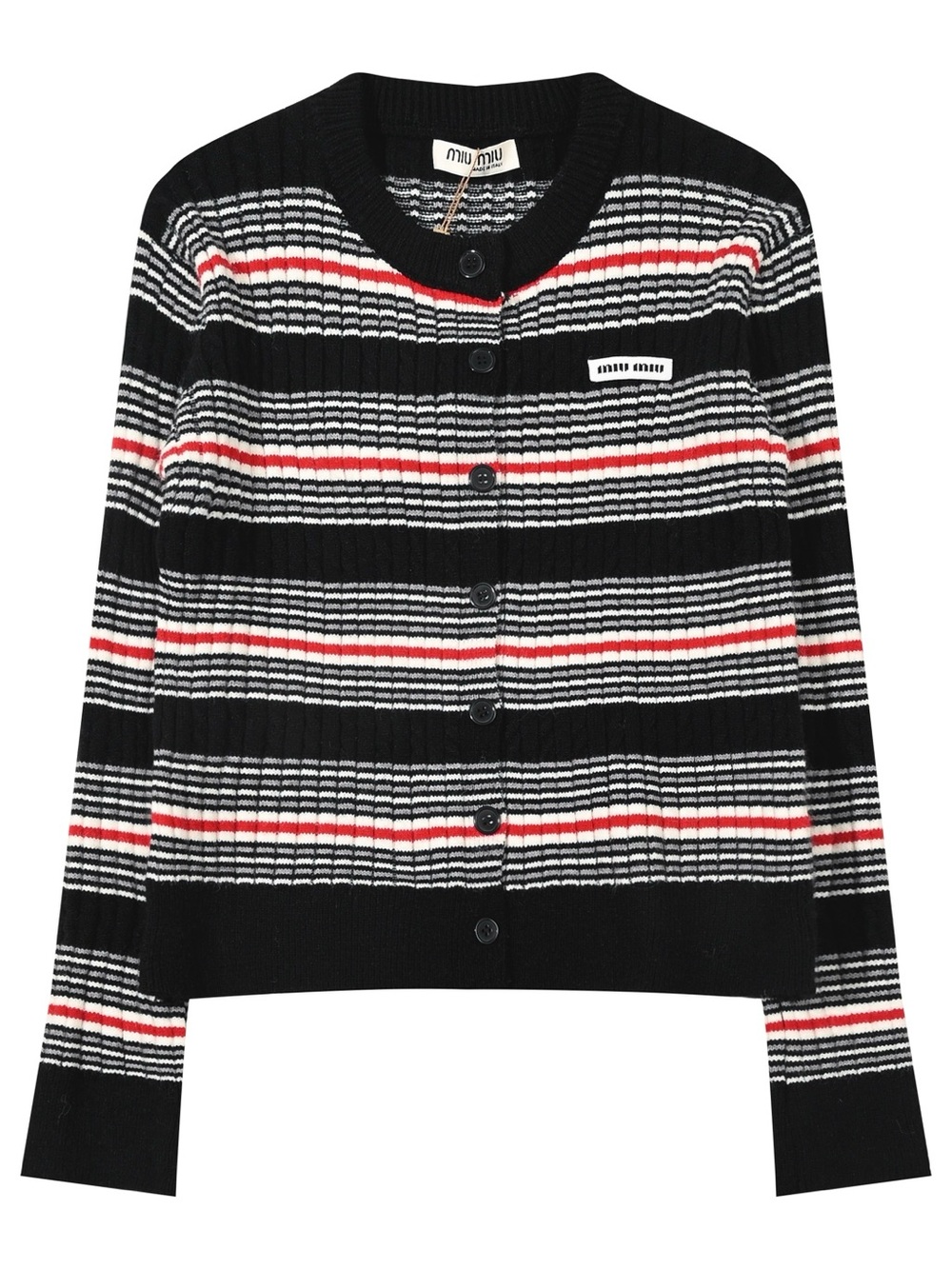 Miu Miu Black, White & Red Striped Button Cardigan